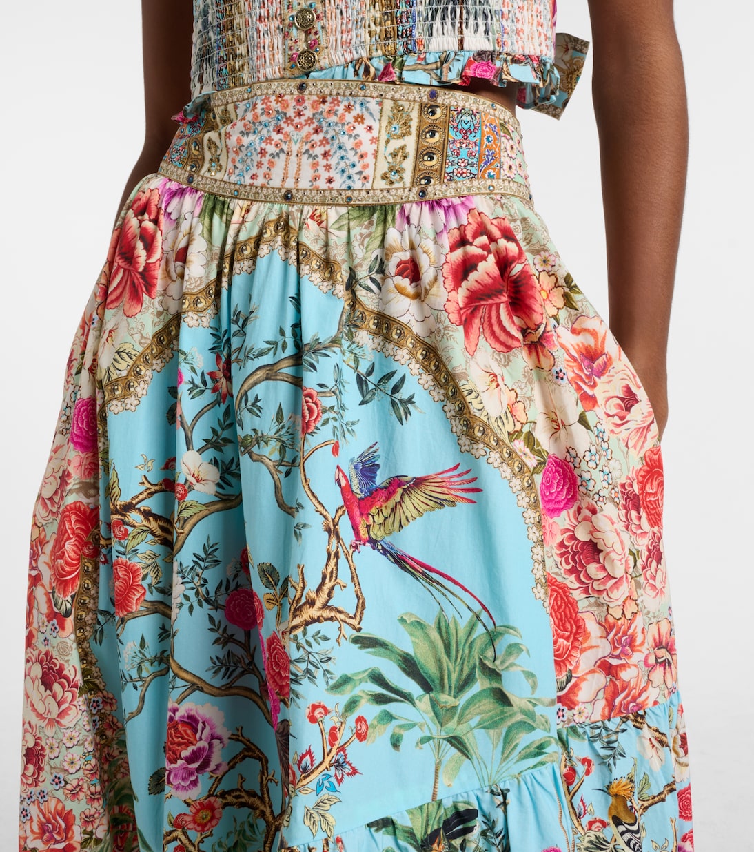 Embellished floral cotton poplin maxi skirt | Camilla