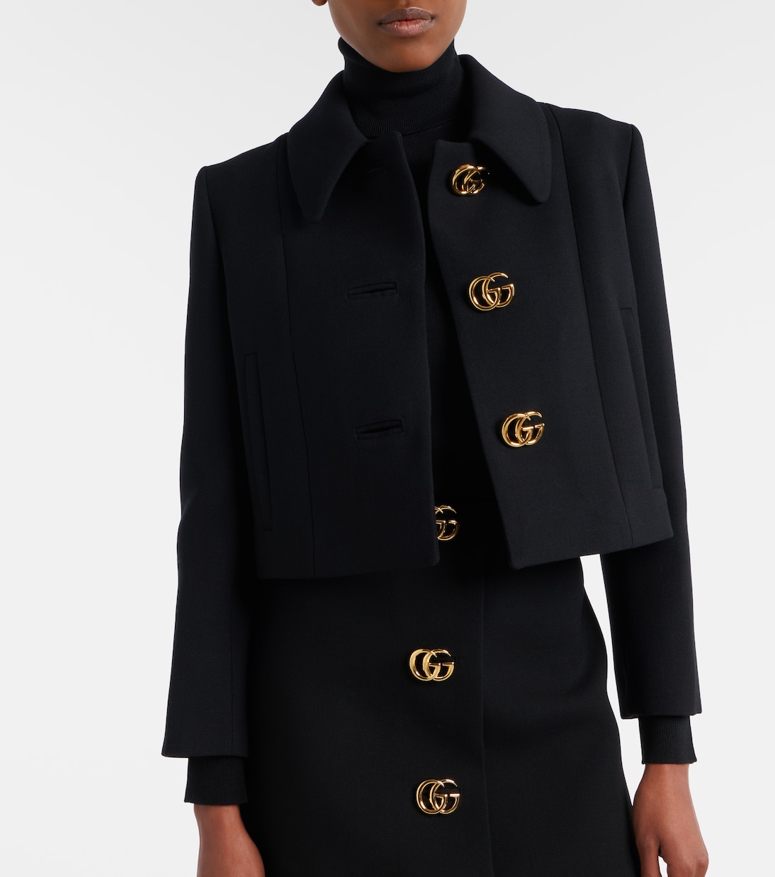 Chaqueta de crepé de lana cropped con GG | Gucci