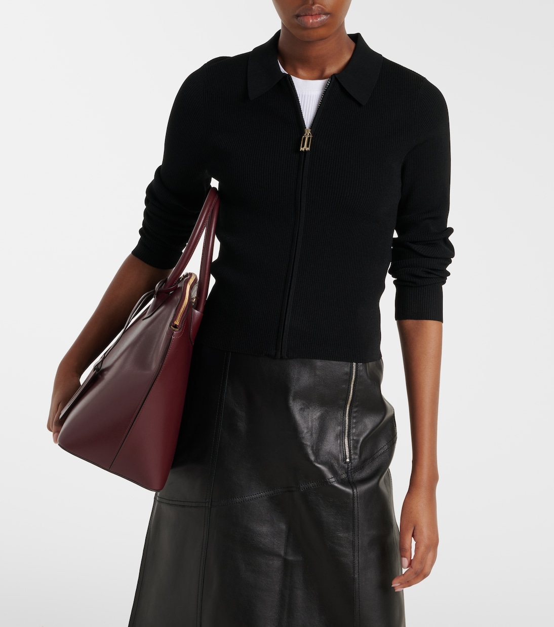 Mila ribbed-knit zip-up top | Victoria Beckham