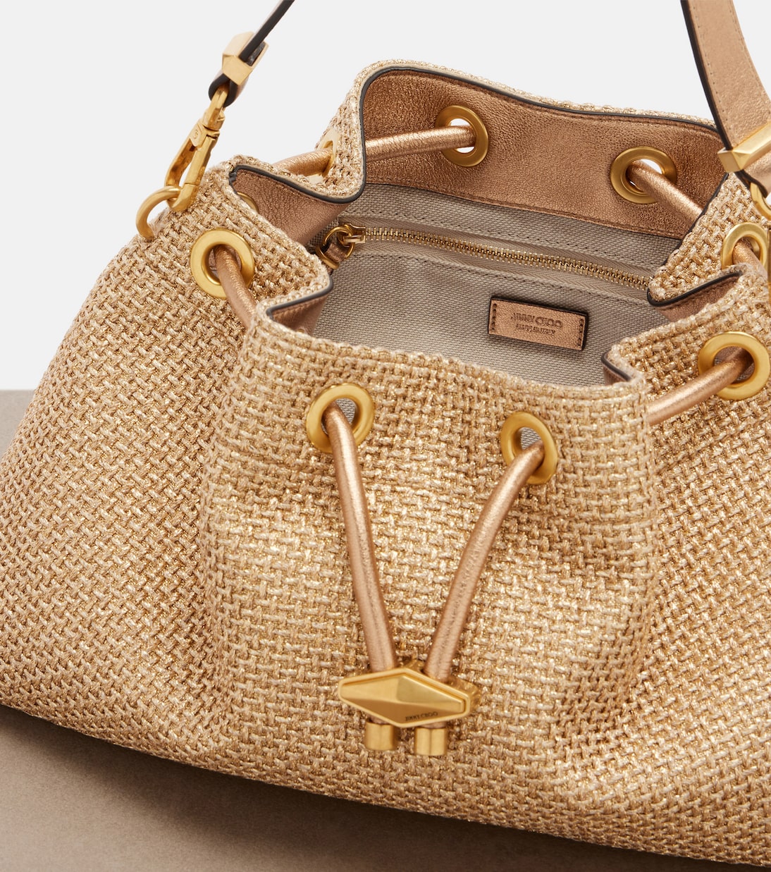 Cinch Small raffia-effect tote bag | Jimmy Choo