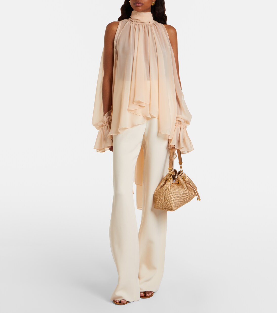 Cinch Small raffia-effect tote bag | Jimmy Choo