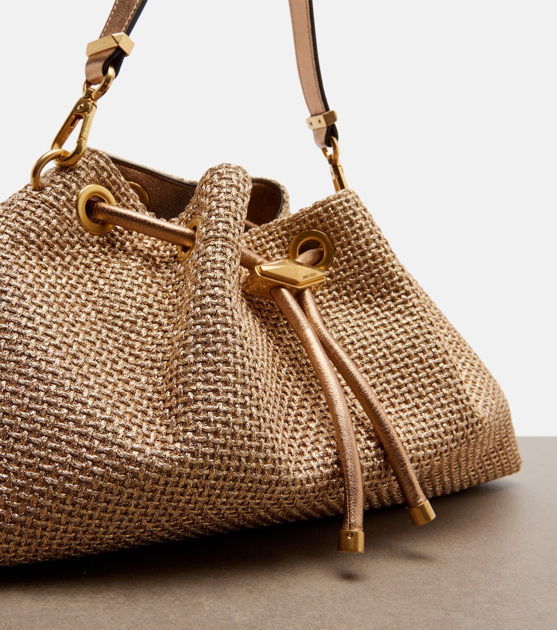 Cinch Small raffia-effect tote bag | Jimmy Choo