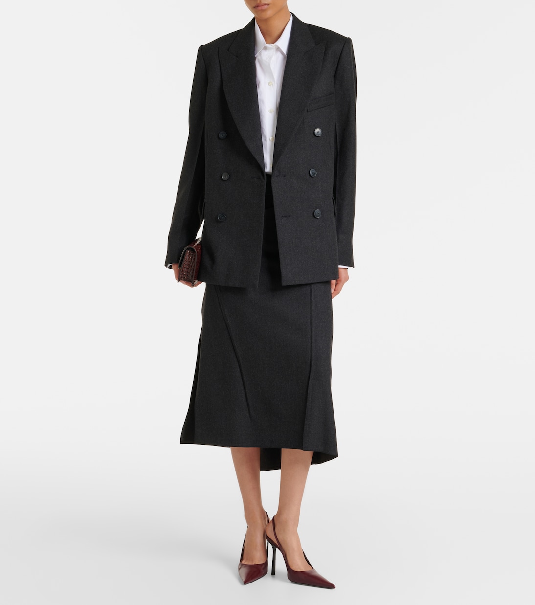 Falda midi de lana virgen drapeada | Victoria Beckham