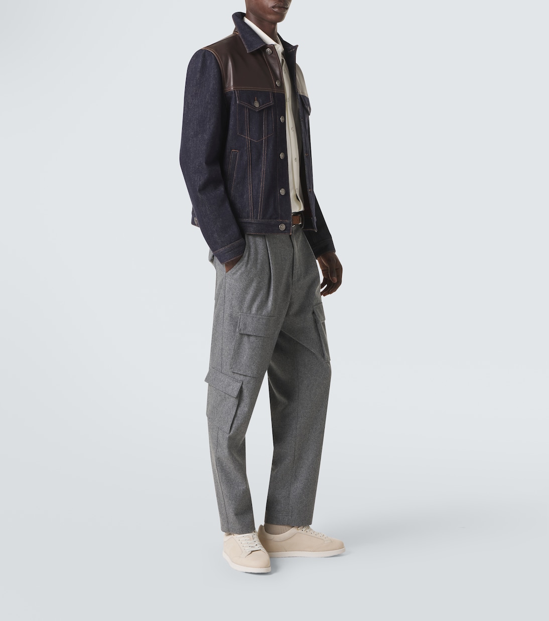 Suede-trimmed leather sneakers | Brunello Cucinelli