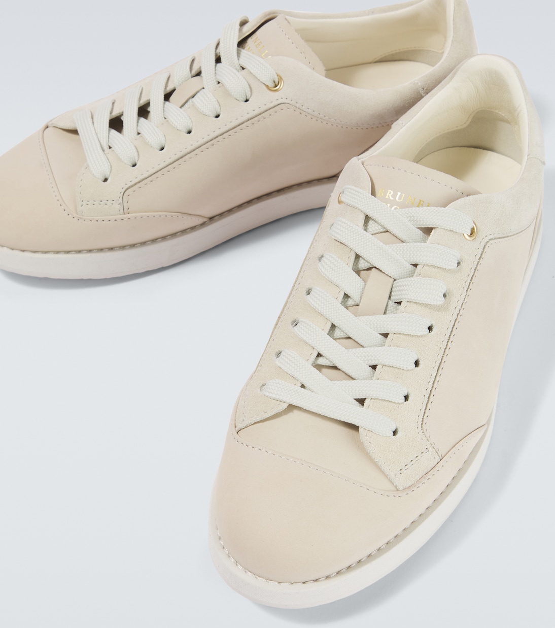 Suede-trimmed leather sneakers | Brunello Cucinelli