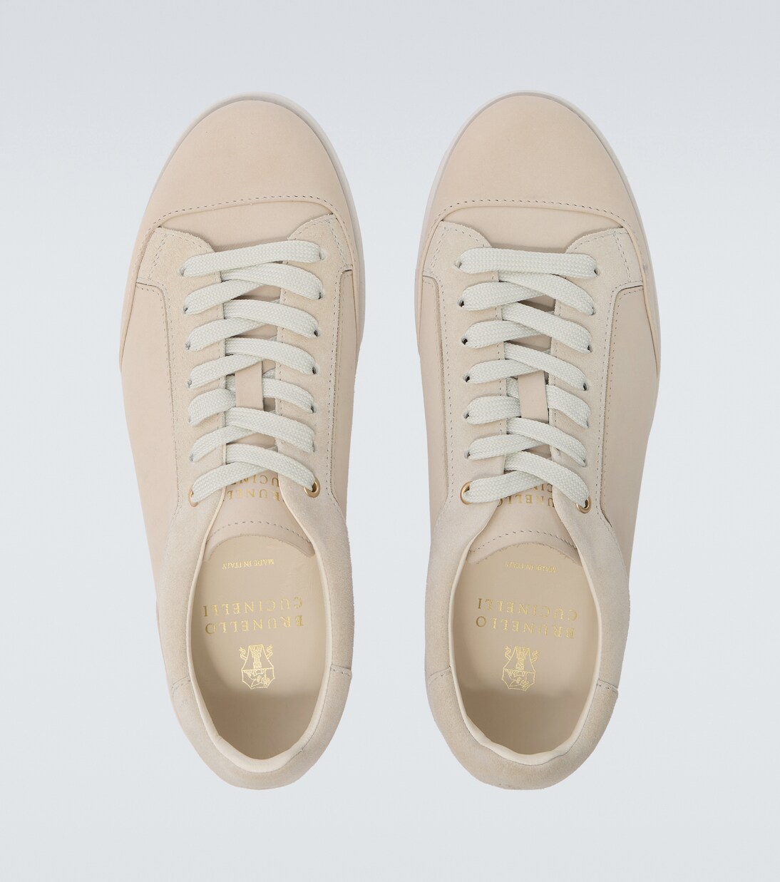 Suede-trimmed leather sneakers | Brunello Cucinelli