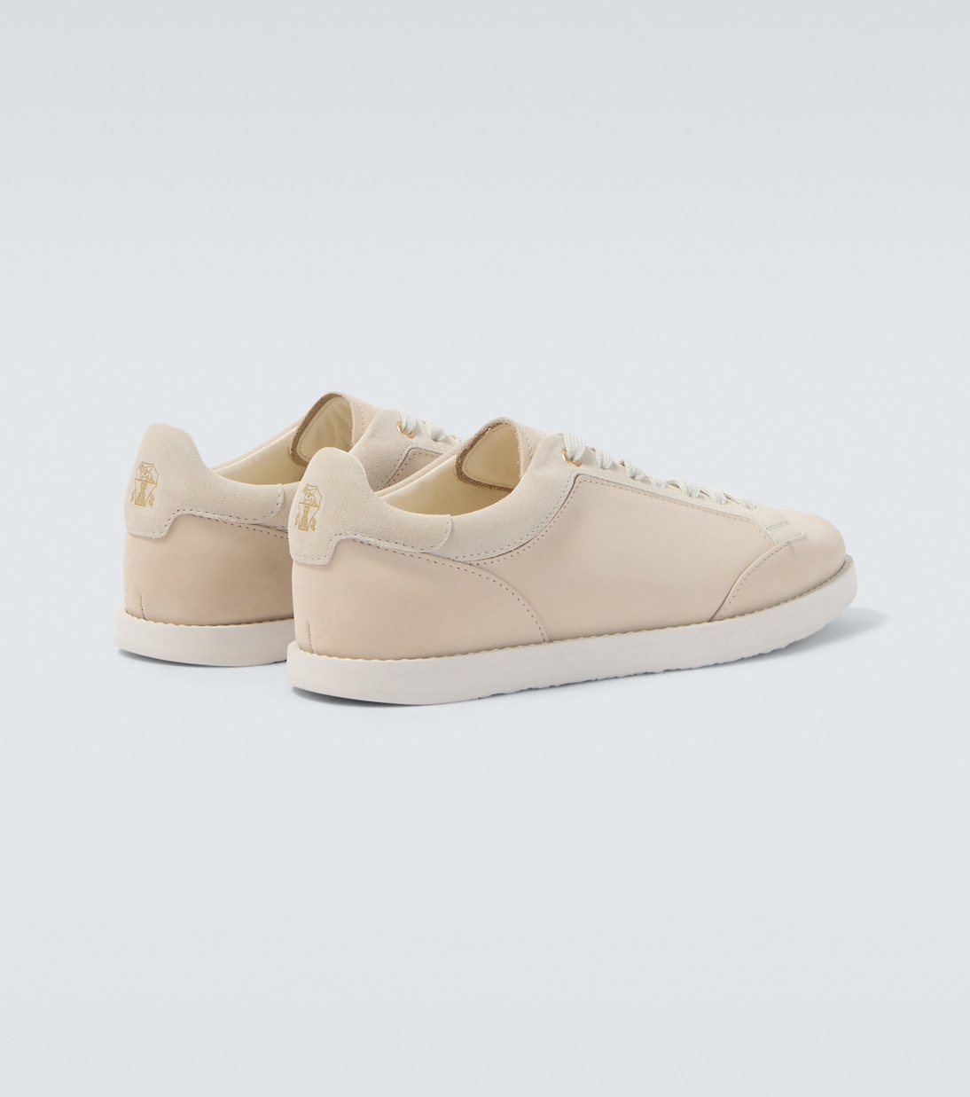Suede-trimmed leather sneakers | Brunello Cucinelli