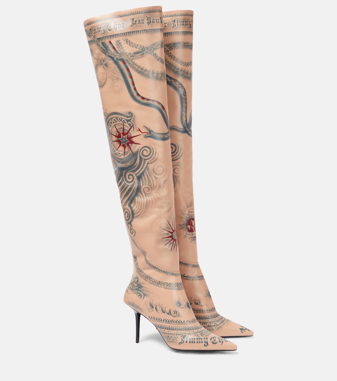 X Jean Paul Gaultier Overknee-Stiefel Tattoo aus Leder | Jimmy Choo