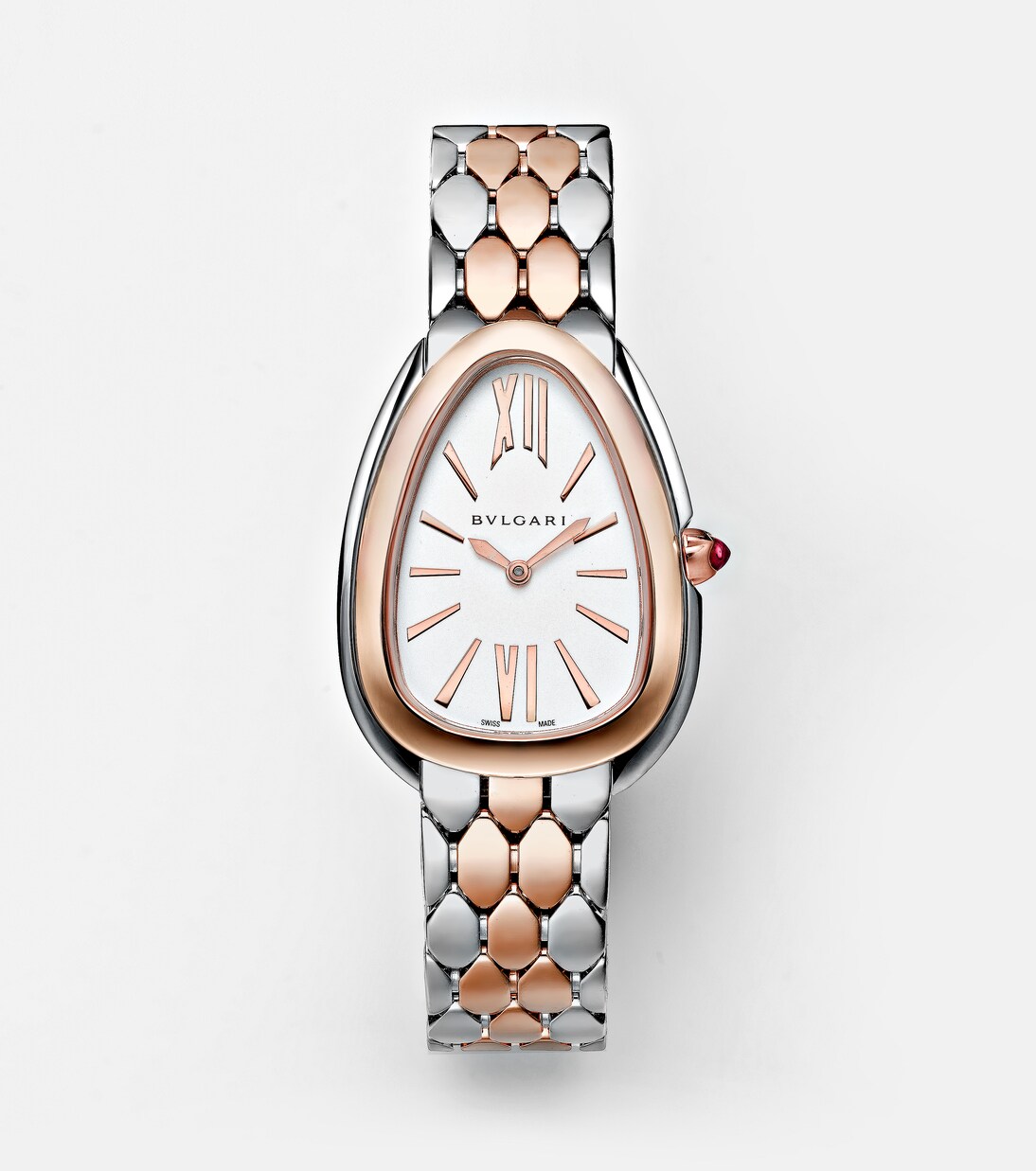 Serpenti Seduttori 33mm 18kt gold and stainless steel watch with rubellite | Bvlgari