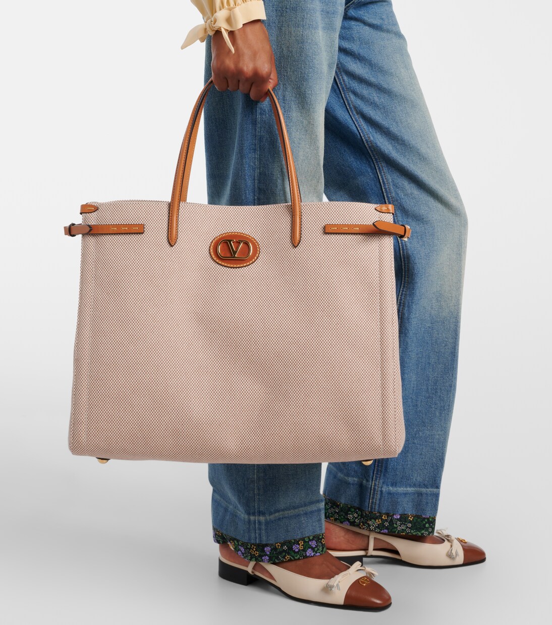 Antibes leather-trimmed canvas tote bag | Valentino Garavani