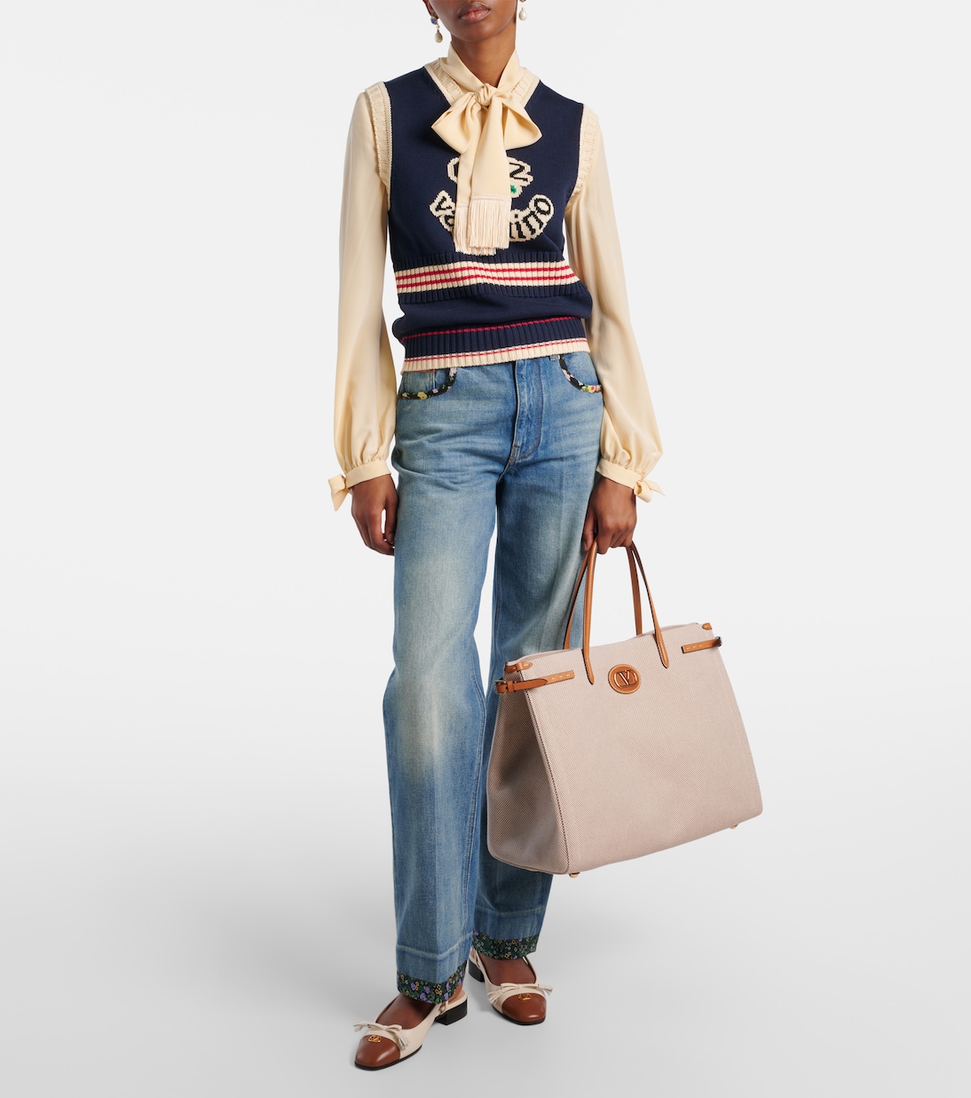 Antibes leather-trimmed canvas tote bag | Valentino Garavani