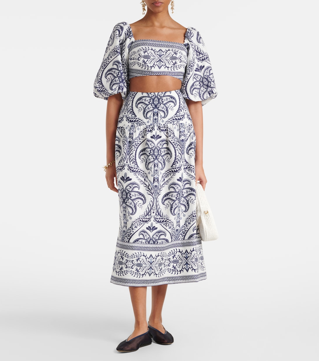 Tropical Cameo printed linen midi skirt | Farm Rio