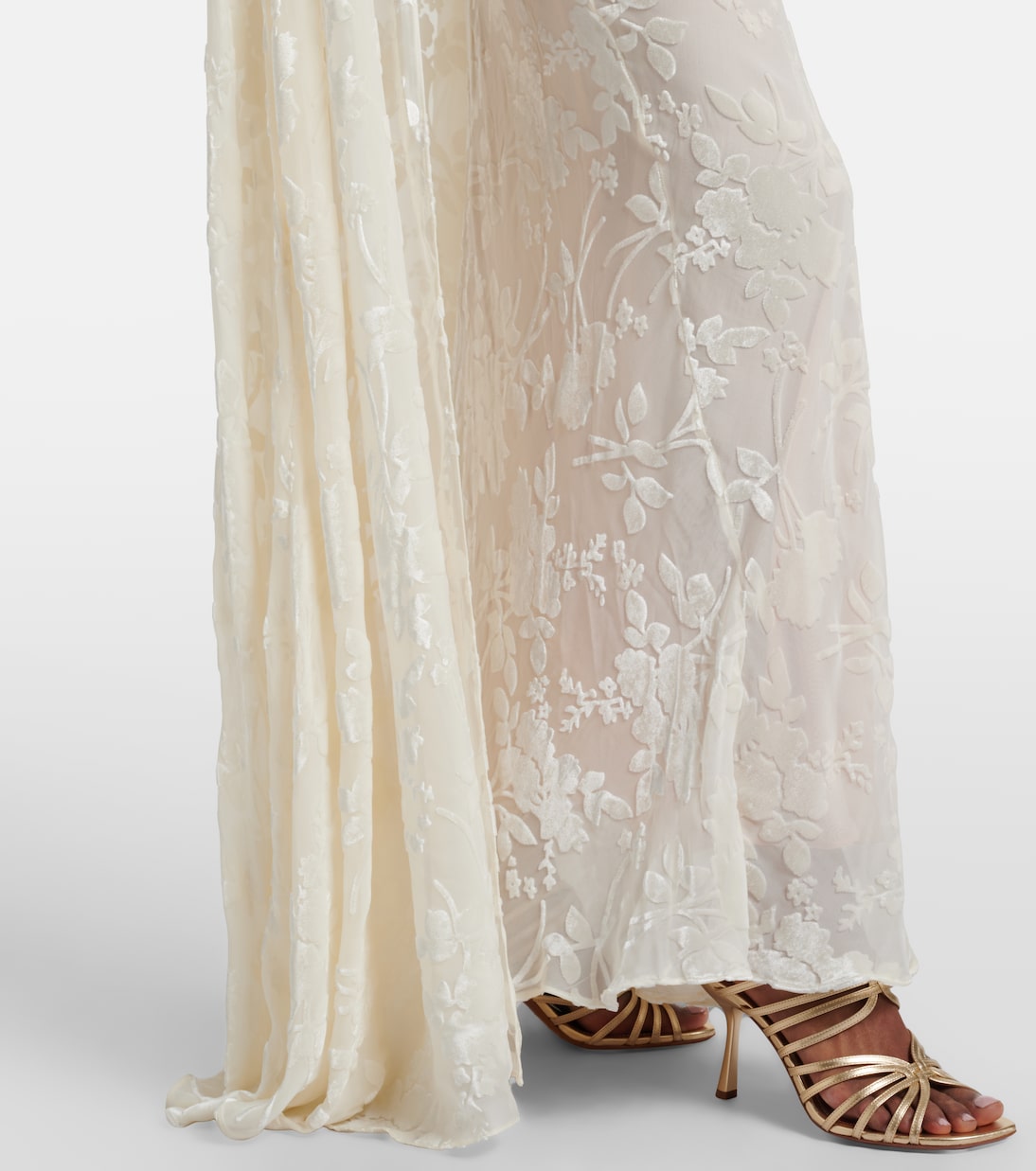 Jupe longue en jacquard de satin à fleurs | Rodarte