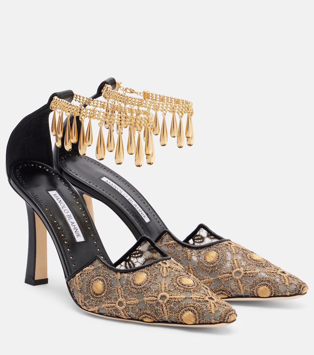 Harnicus 105 leather-trimmed lace pumps | Manolo Blahnik