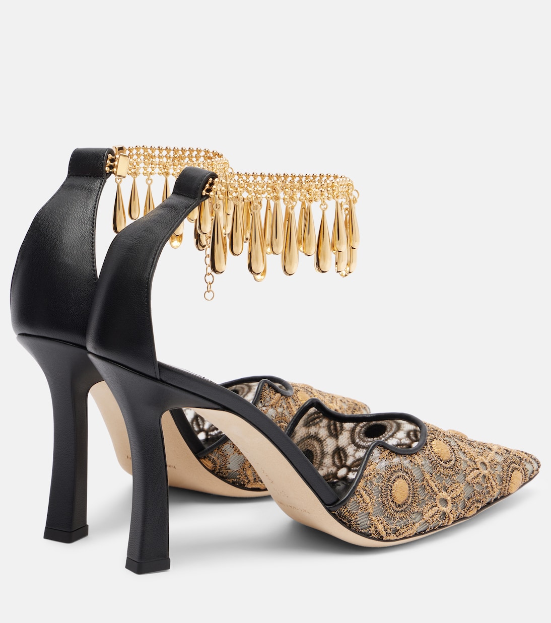 Harnicus 105 leather-trimmed lace pumps | Manolo Blahnik