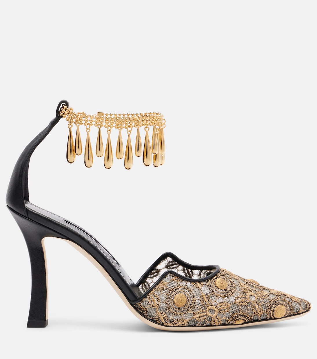 Harnicus 105 leather-trimmed lace pumps | Manolo Blahnik