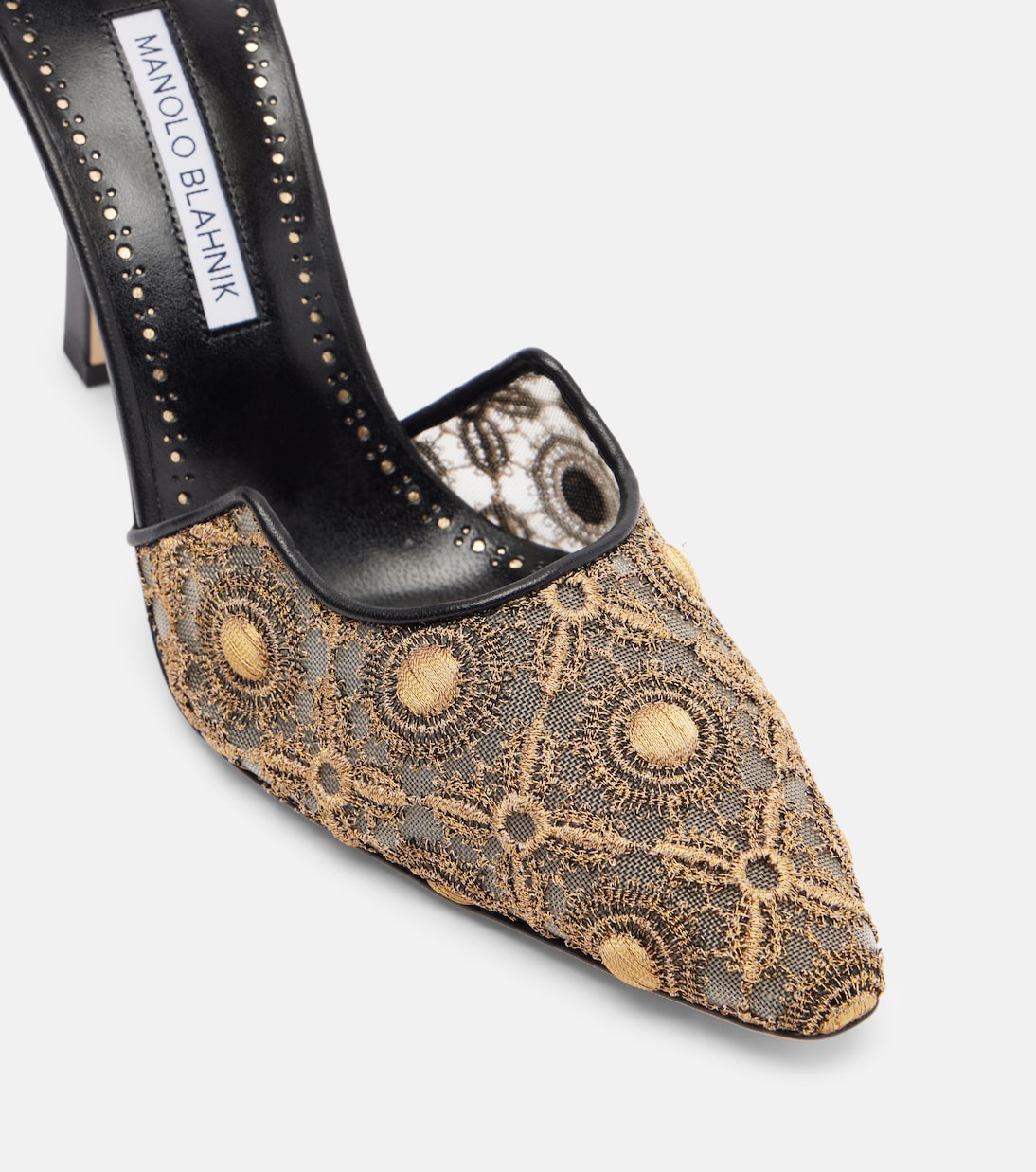 Harnicus 105 leather-trimmed lace pumps | Manolo Blahnik