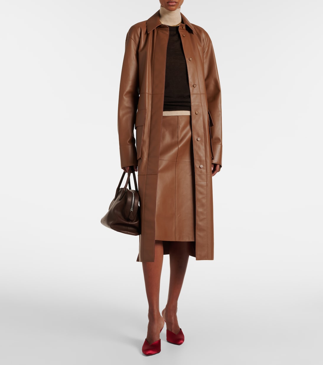 Falda midi Niven de piel  | Joseph