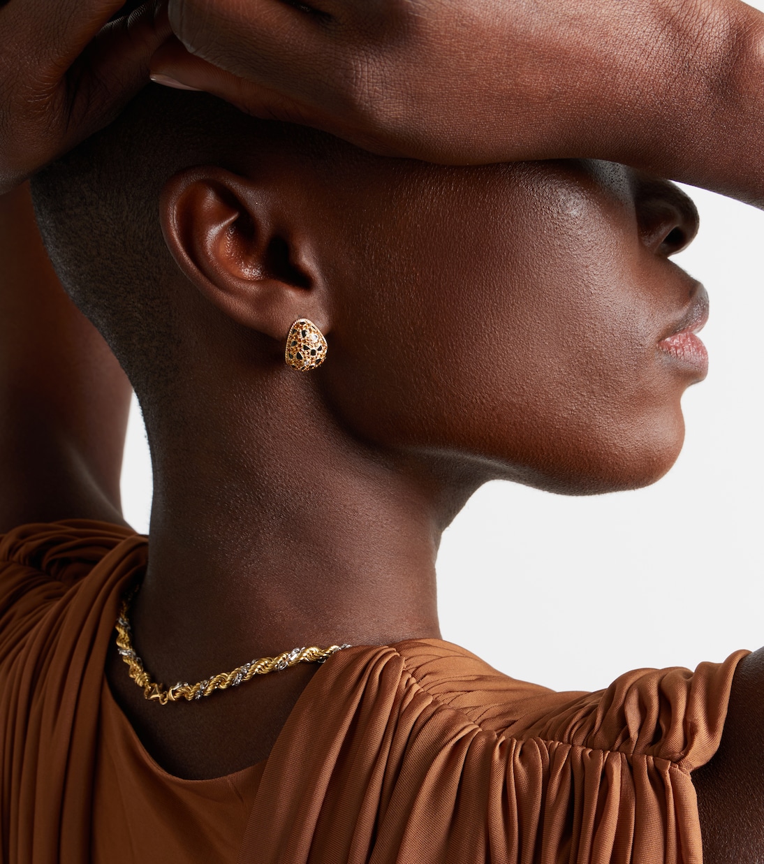 Ohrringe Poire Lynx aus 9kt Gelbgold (375/1000) mit Emaille, Diamanten und Citrin | Yvonne Léon