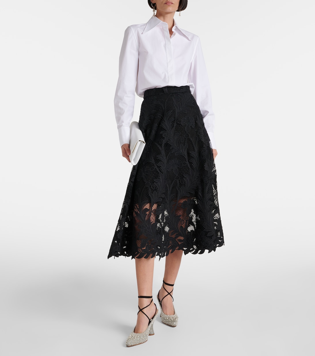 Floral guipure lace midi skirt | Oscar de la Renta