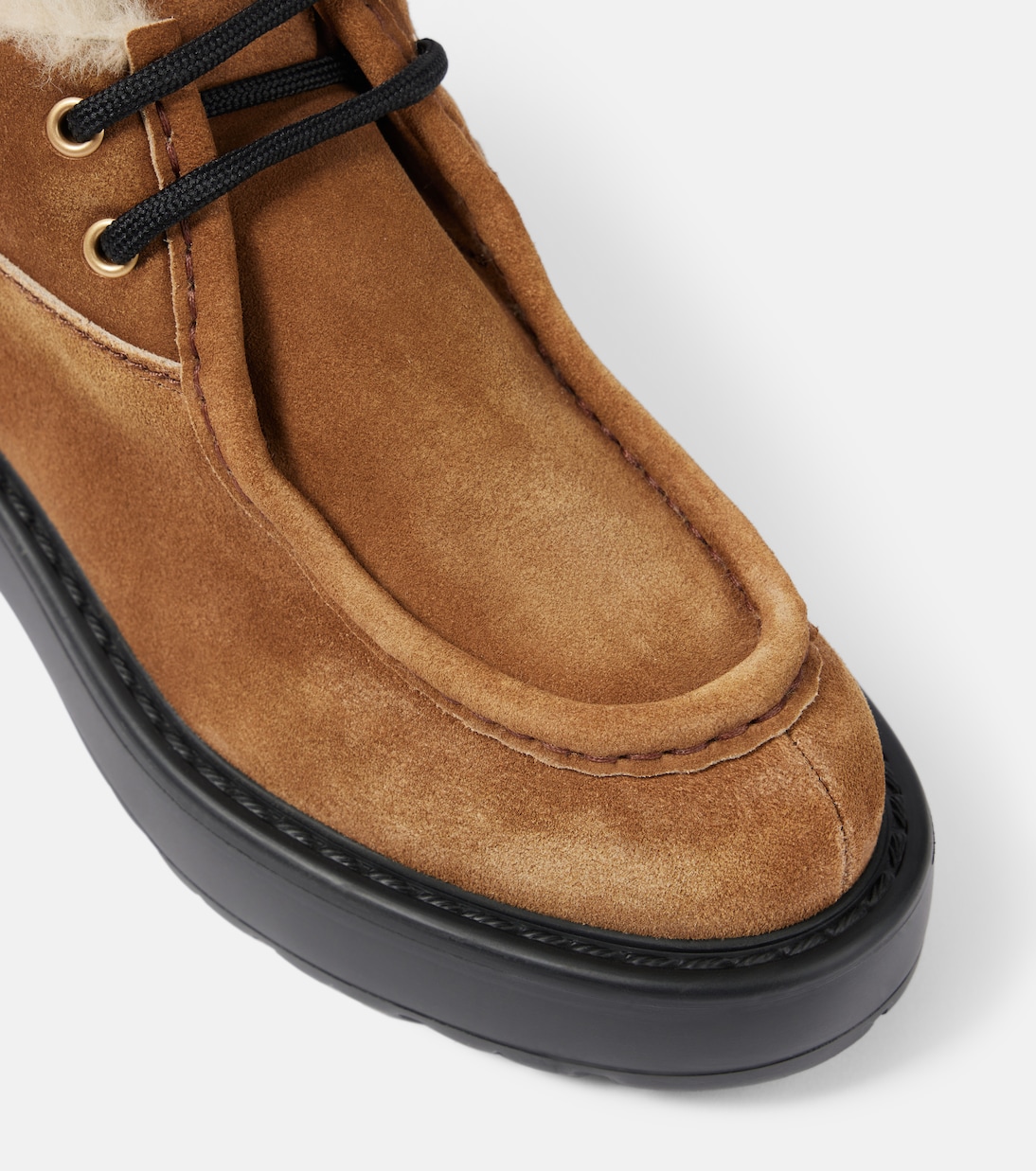 Chunky shearling-trimmed leather flats | Miu Miu