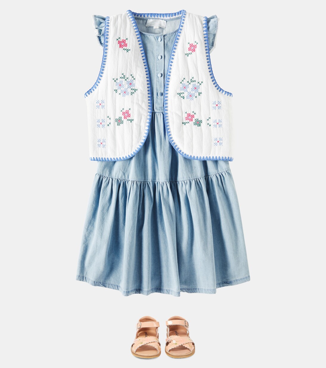 Bella ruffled tiered denim dress | C'era Una Volta