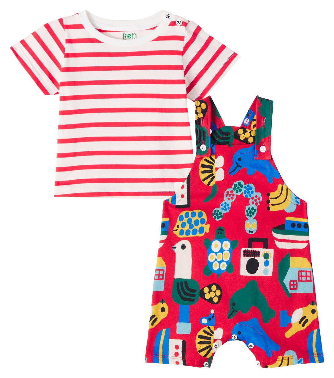 Baby cotton T-shirt and overalls set | Fábula