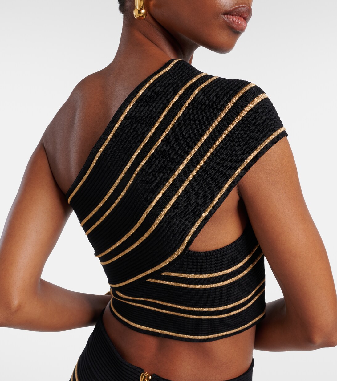 Striped one-shoulder crop top | Balmain