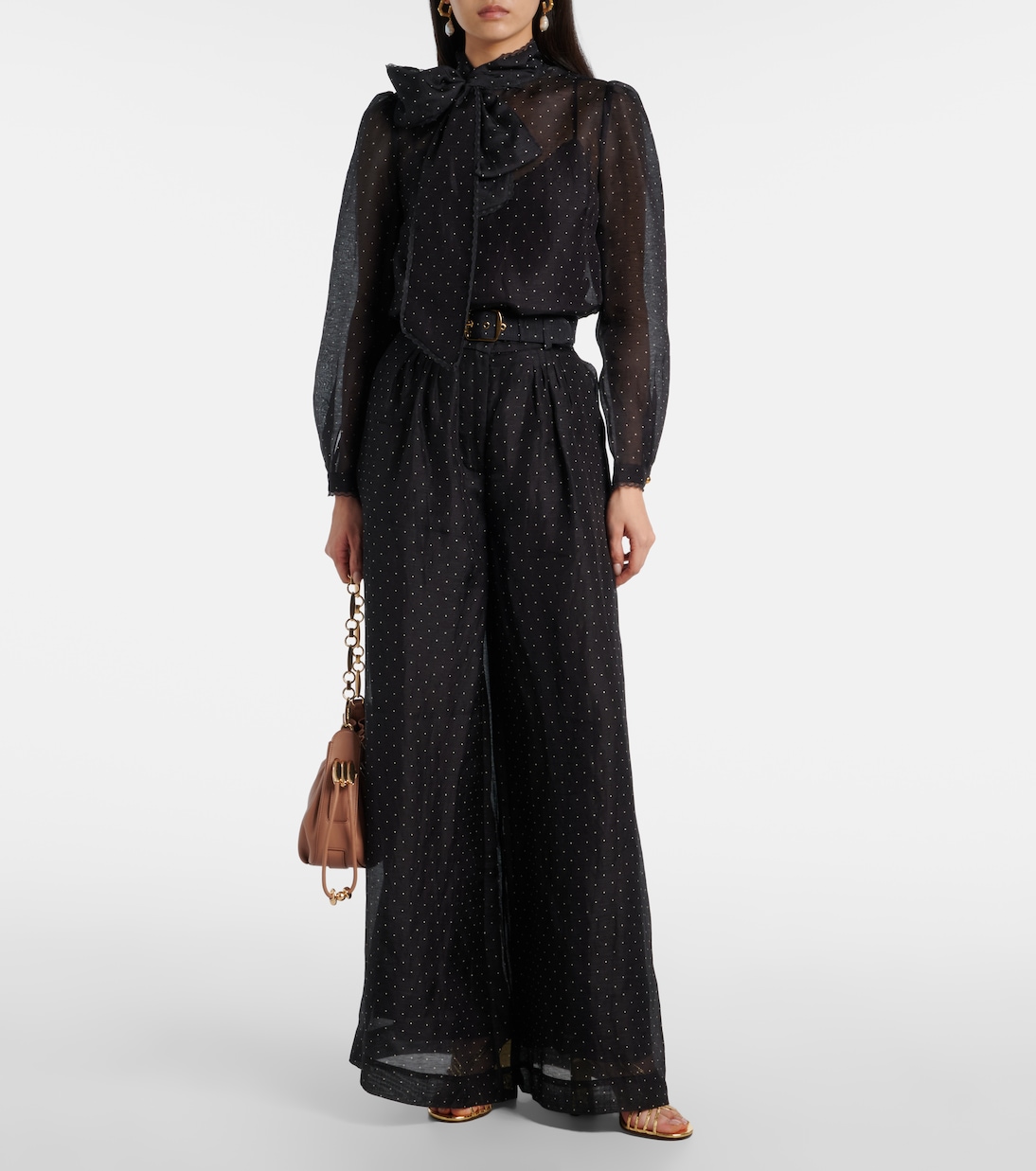 Pantalones anchos de lino y seda a lunares | Zimmermann