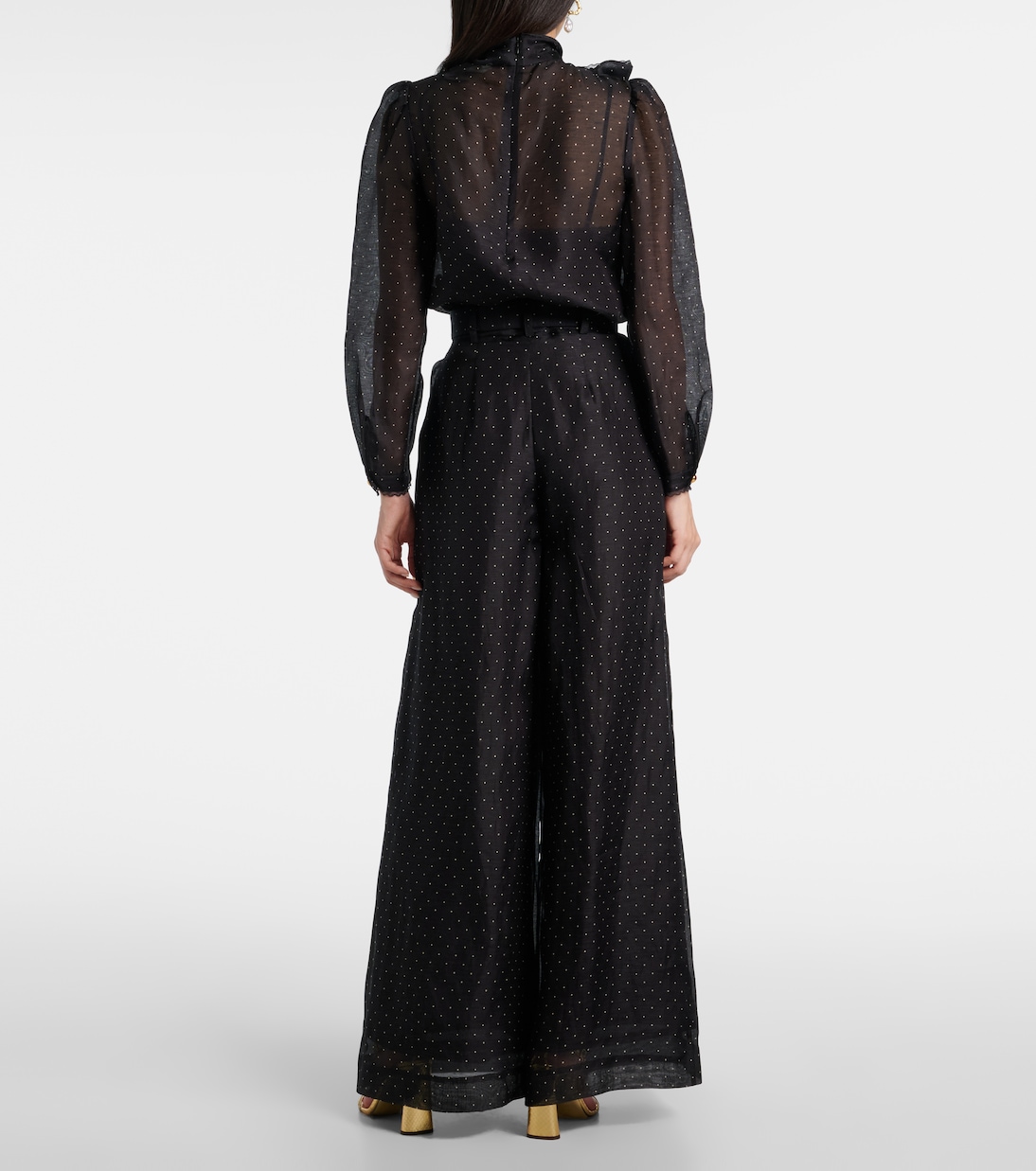 Pantalones anchos de lino y seda a lunares | Zimmermann