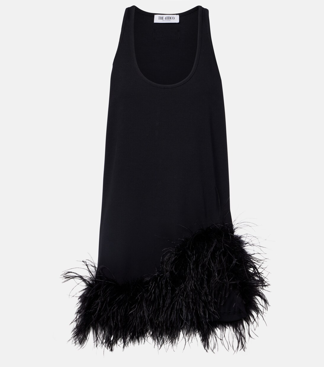 Ribbed-knit feather-trimmed cotton minidress | The Attico