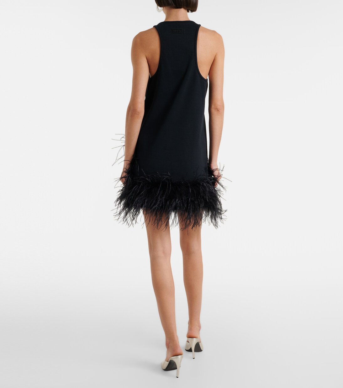 Ribbed-knit feather-trimmed cotton minidress | The Attico