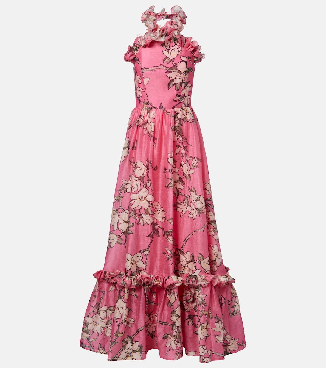 Isabelle floral ruffled linen-blend gown | Leo Lin