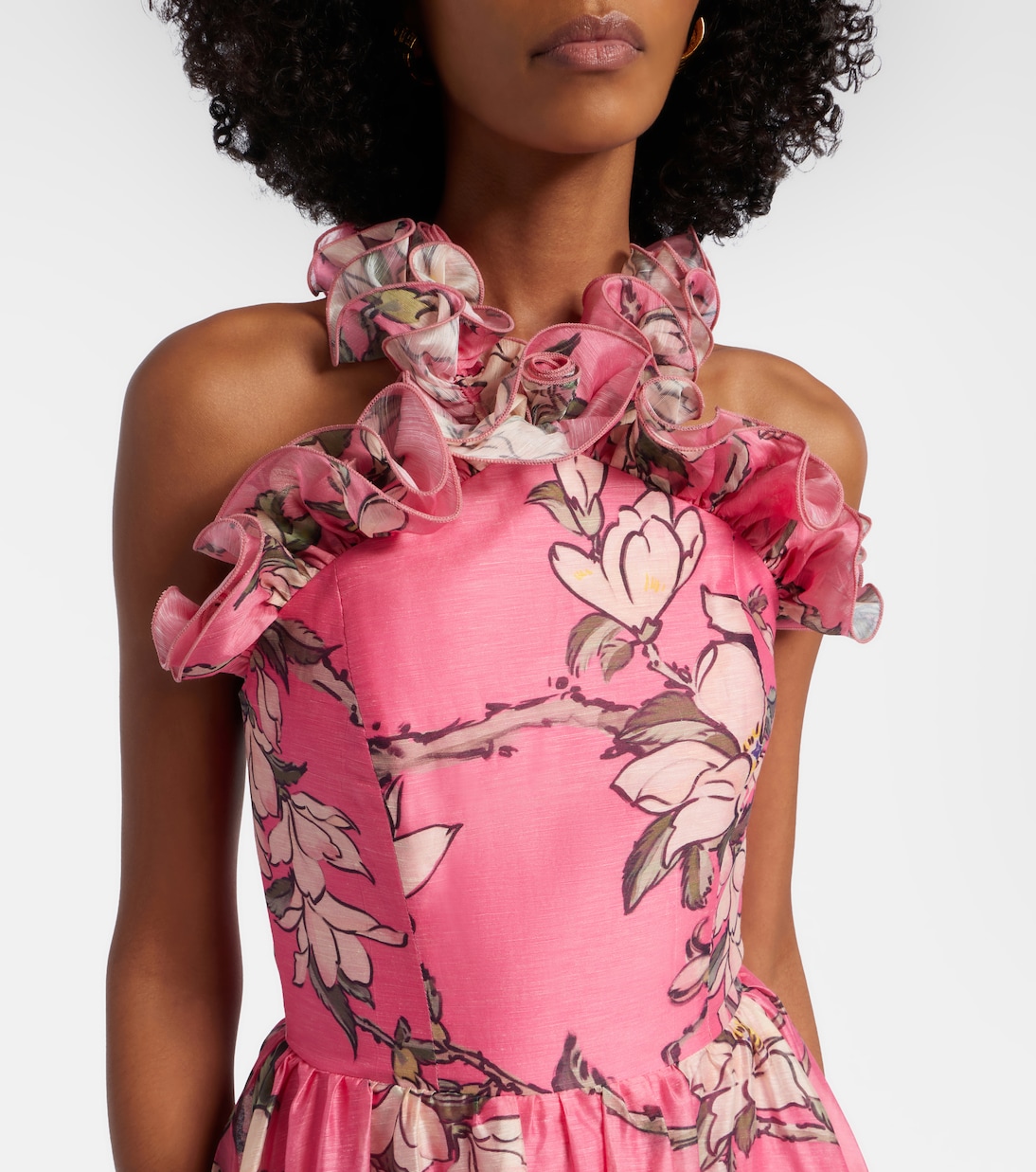 Isabelle floral ruffled linen-blend gown | Leo Lin