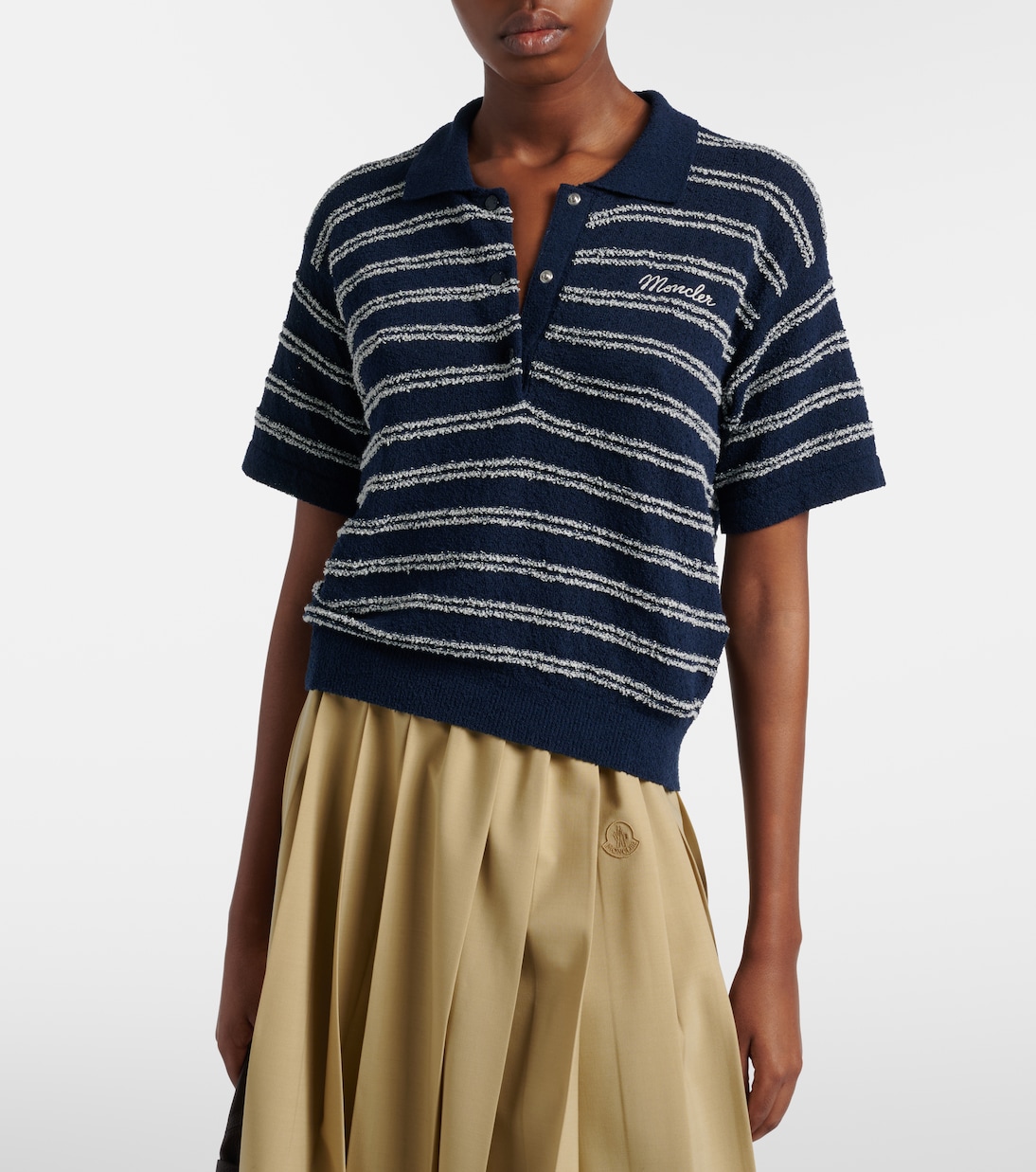 Logo striped cotton-blend polo sweater | Moncler