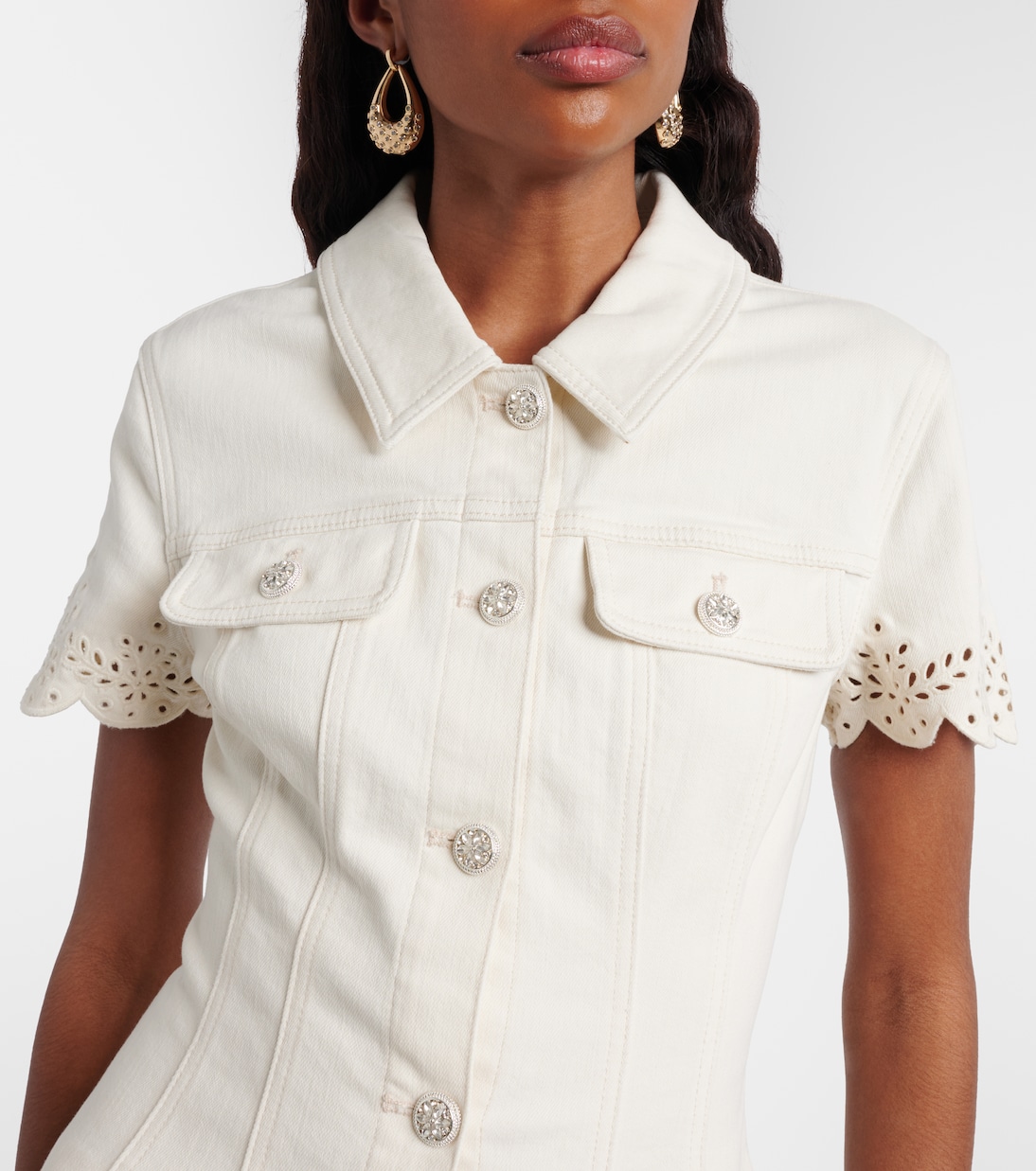 Minikleid aus Denim mit Kristallen | Self-Portrait