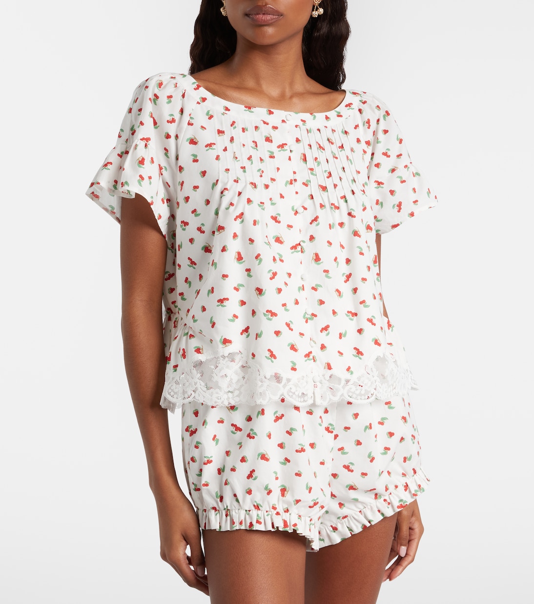 Bedruckte Bluse Delia aus Baumwolle mit Spitze | Posse