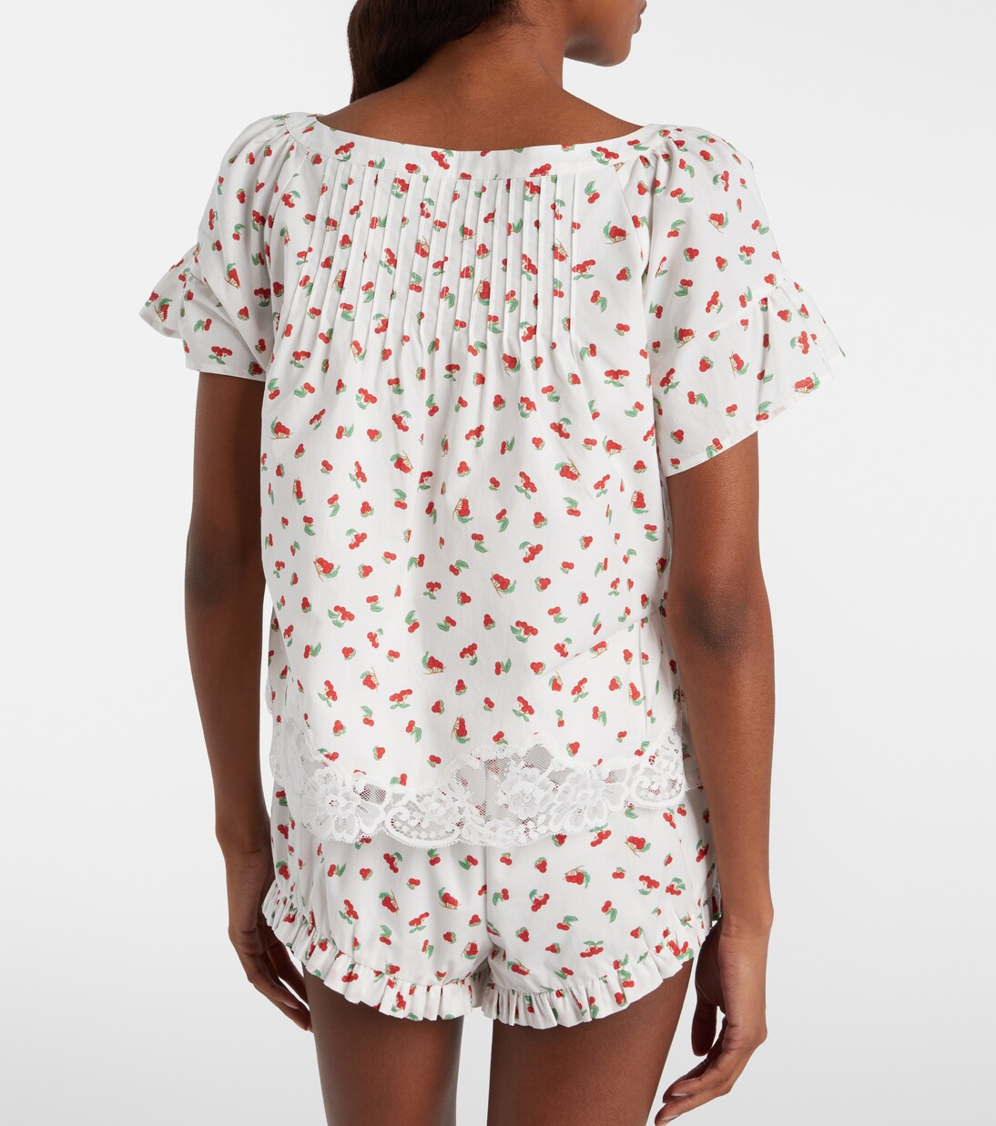 Bedruckte Bluse Delia aus Baumwolle mit Spitze | Posse