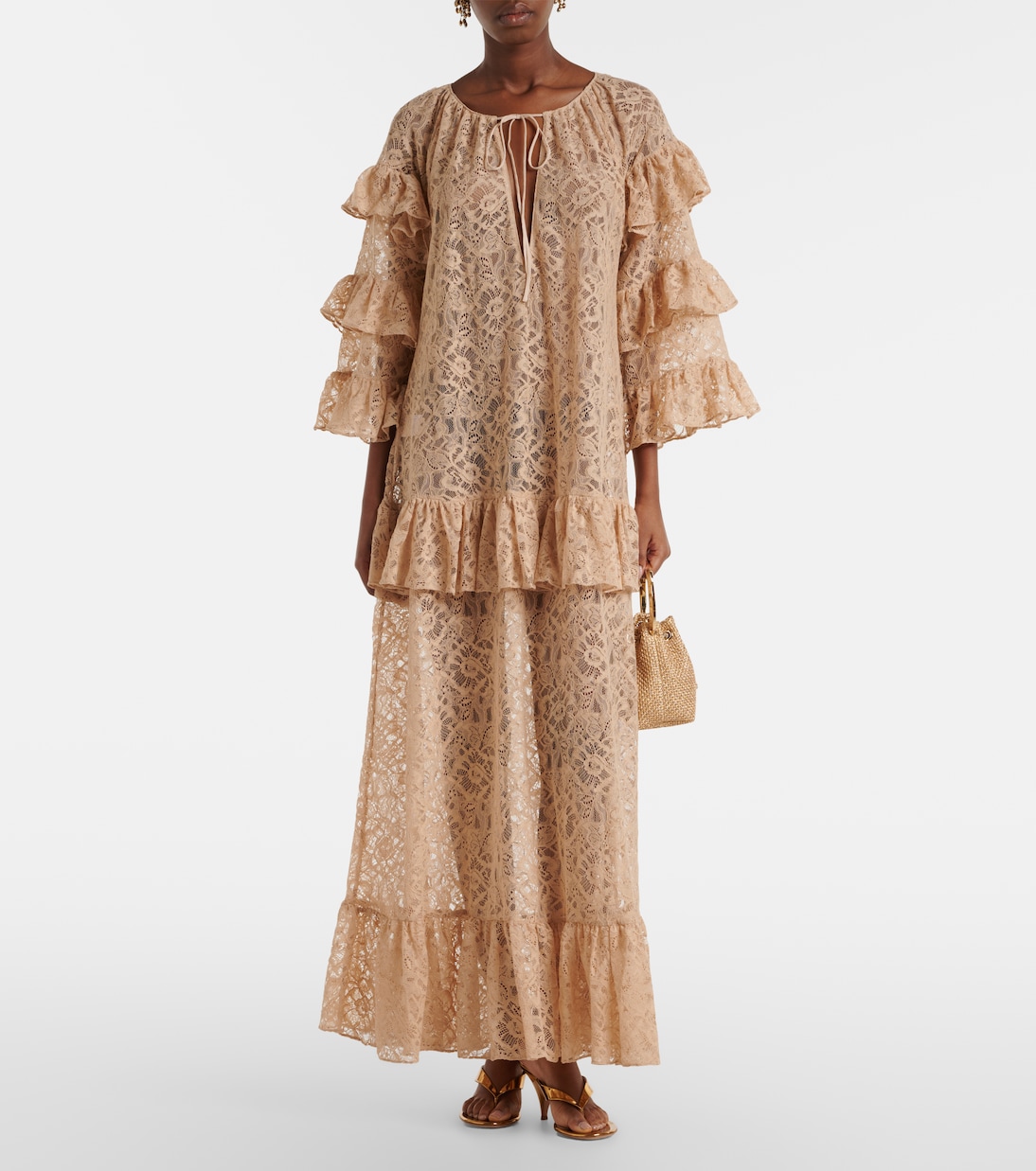 Ruffled lace maxi dress | Adriana Degreas