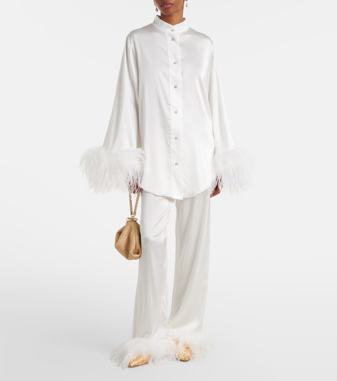 Bridal Weite Hose aus Satin mit Federn | Oséree