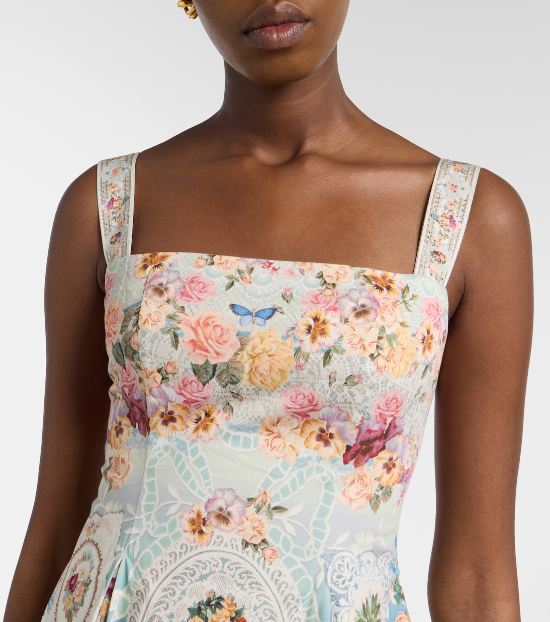 Printed lace-trimmed cotton midi dress | Camilla