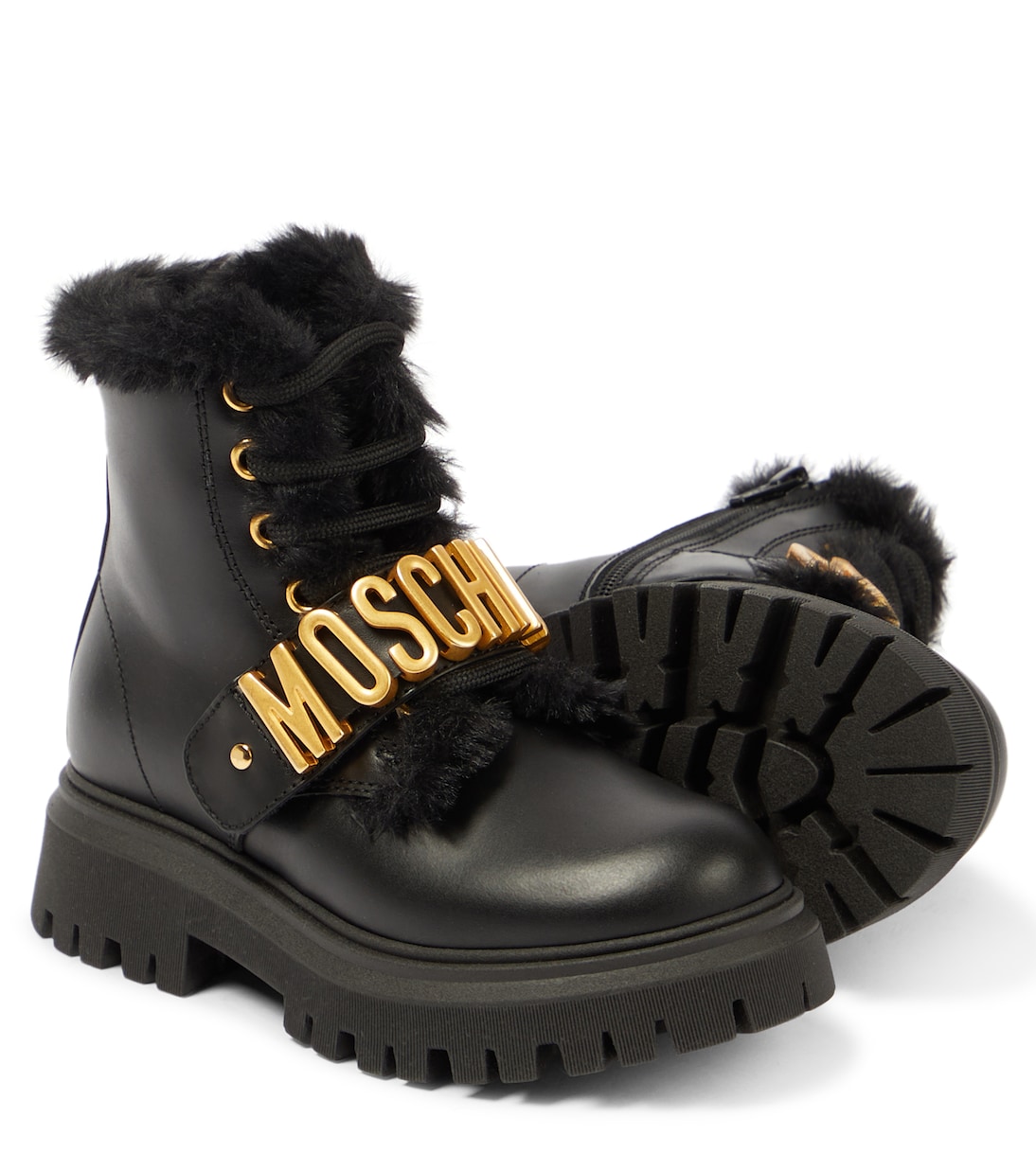Logo leather boots | Moschino Kids