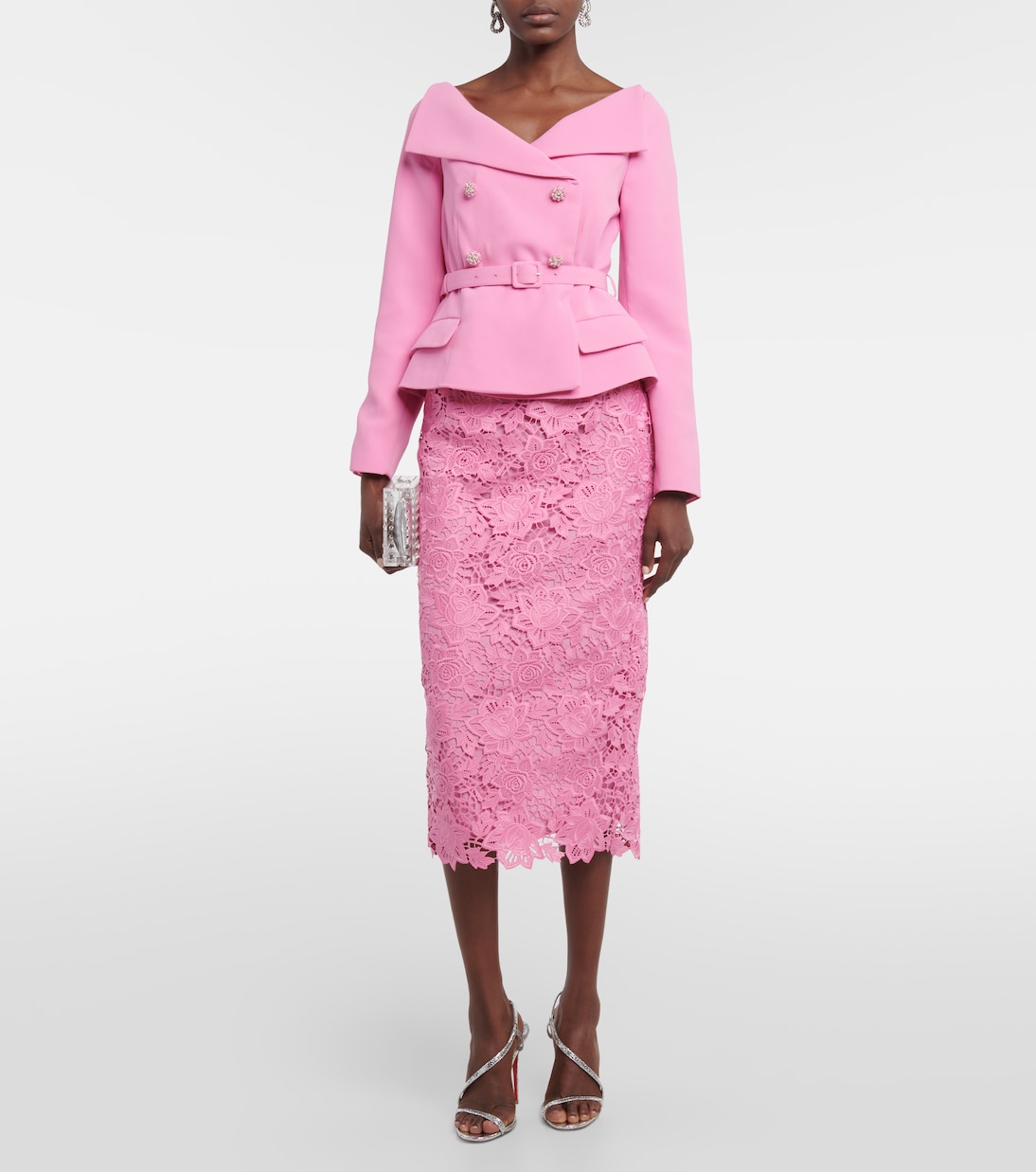 Robe midi en crêpe et dentelle | Self-Portrait