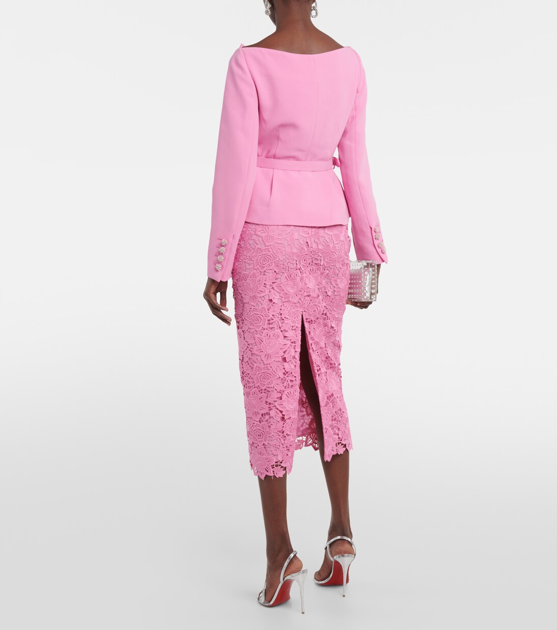 Robe midi en crêpe et dentelle | Self-Portrait