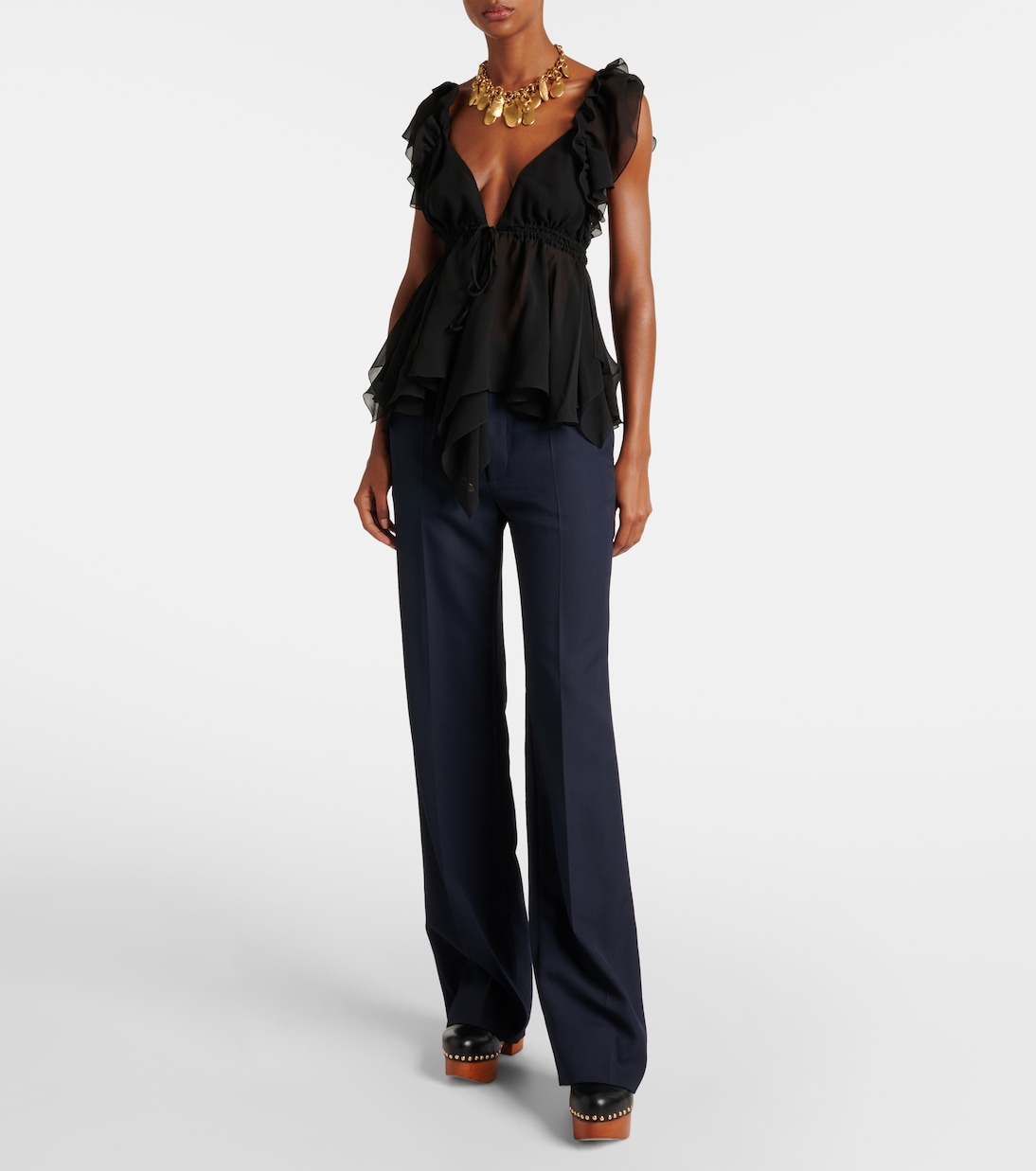 Gathered silk georgette top | Chloé