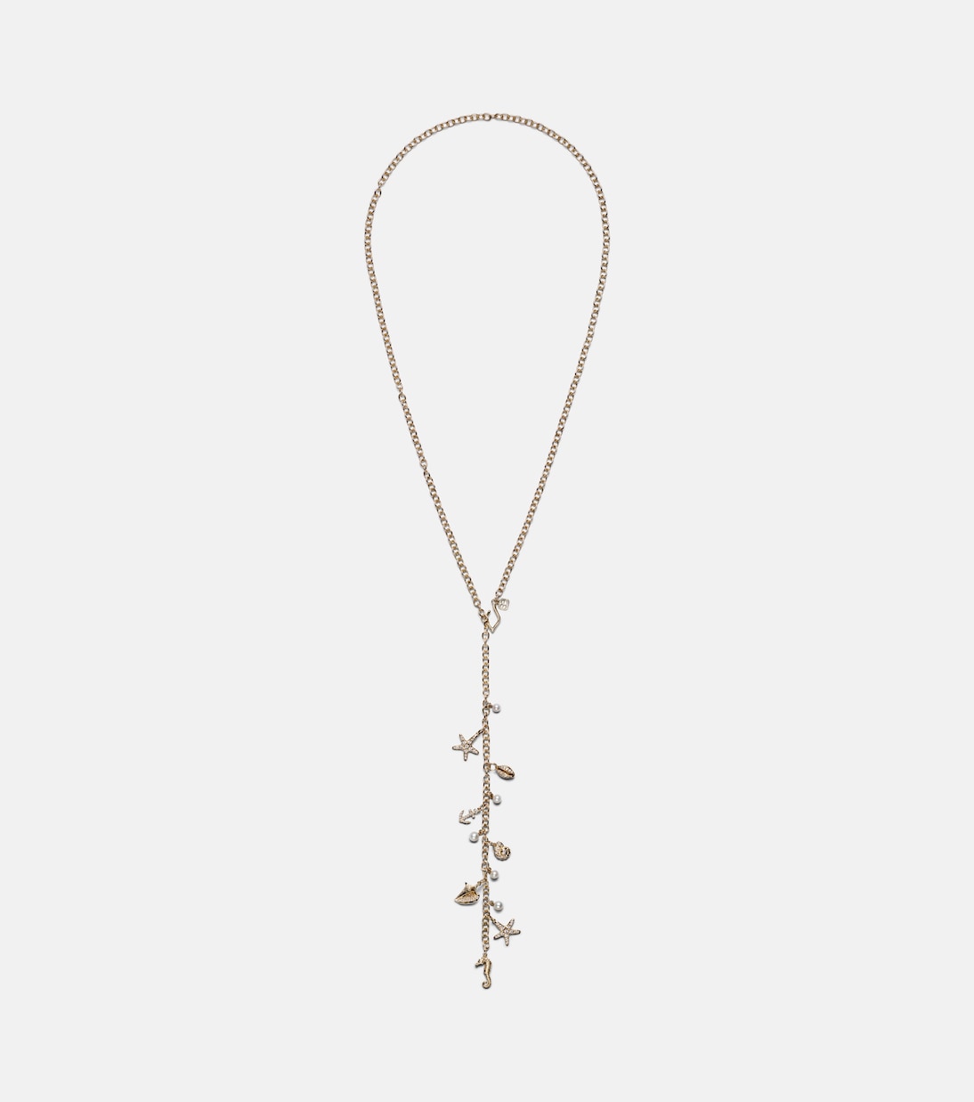 14kt gold charm necklace with diamonds and pearls | Sydney Evan