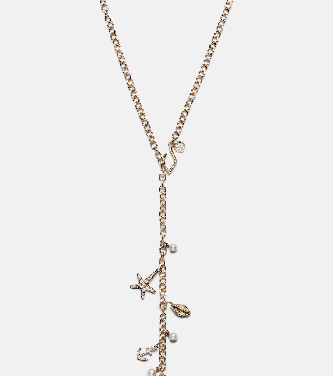 14kt gold charm necklace with diamonds and pearls | Sydney Evan