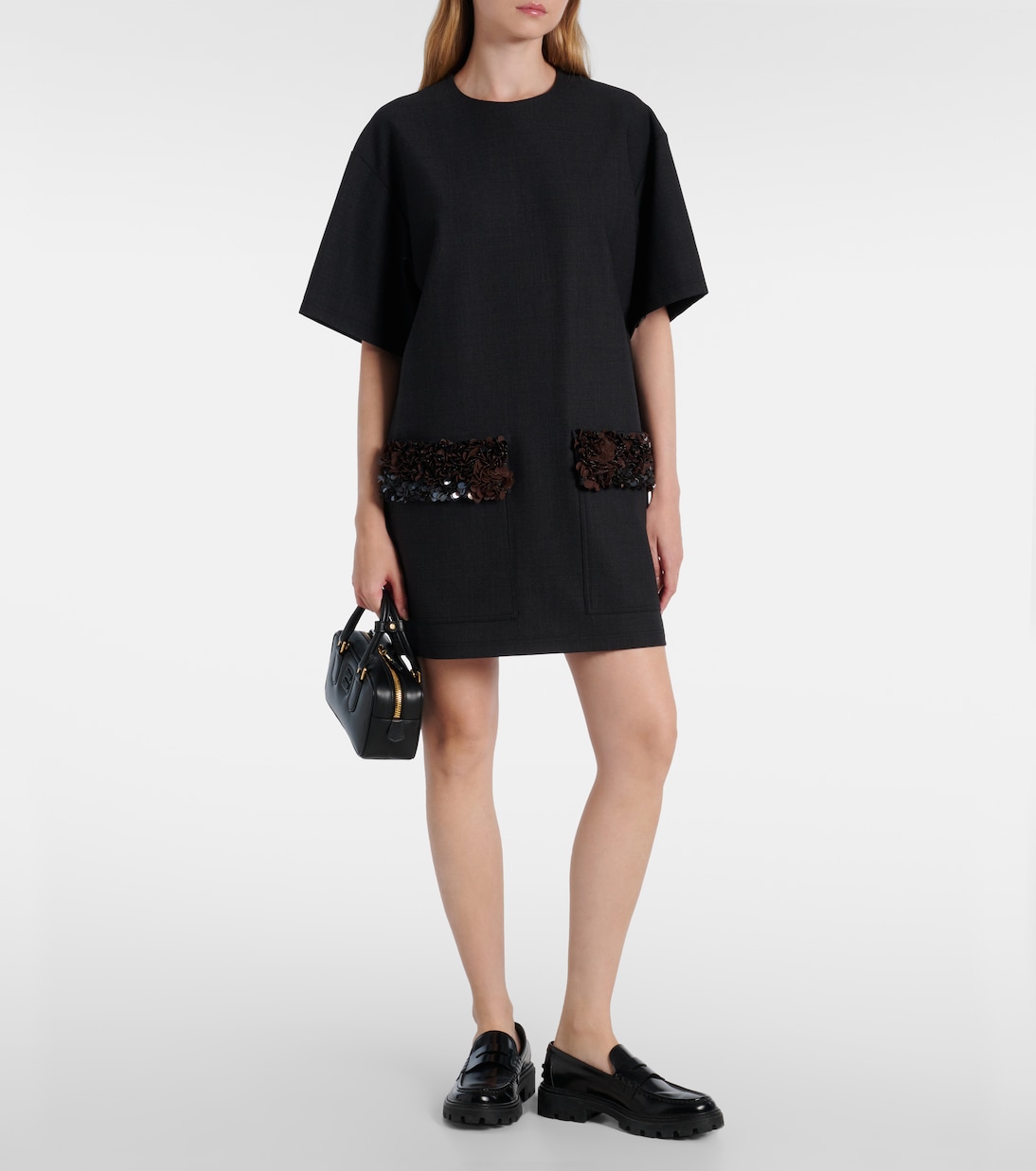 فستان قصير من الصوف المخلوط مزين بالترتر | Plan C