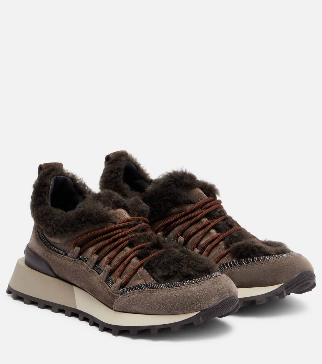 Shearling-lined suede low-top sneakers | Brunello Cucinelli