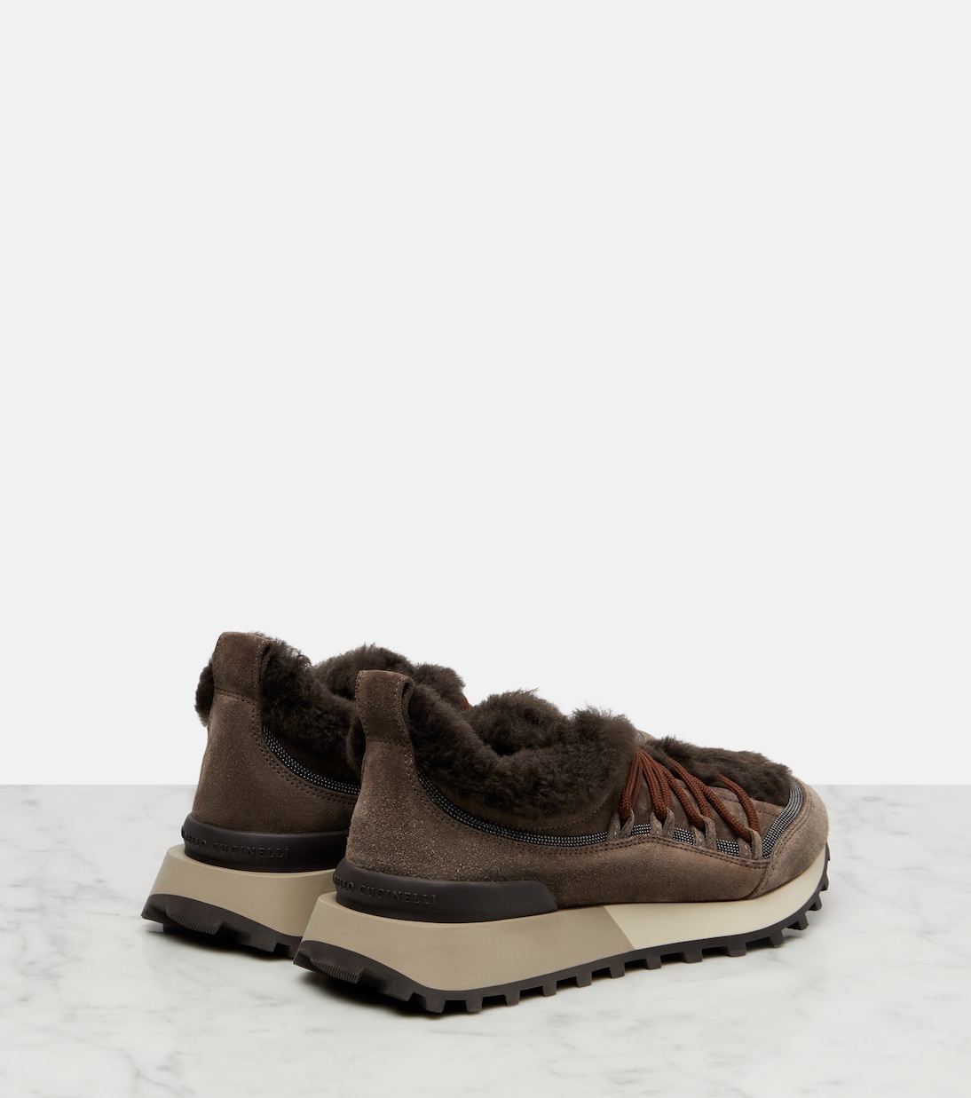 Shearling-lined suede low-top sneakers | Brunello Cucinelli